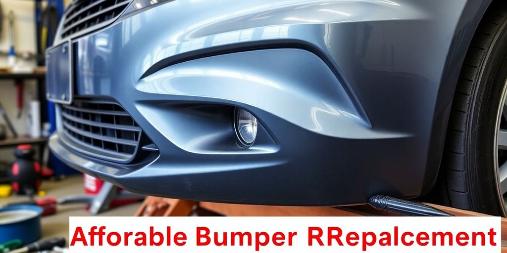 Car bumper replacement process in an auto repair shop.
