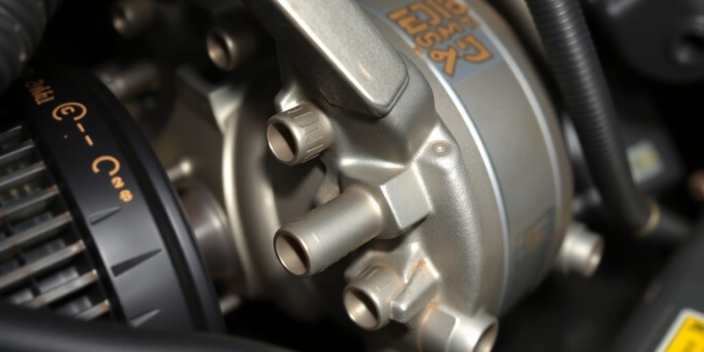 Detailed view of Toyota Corolla AC compressor parts.