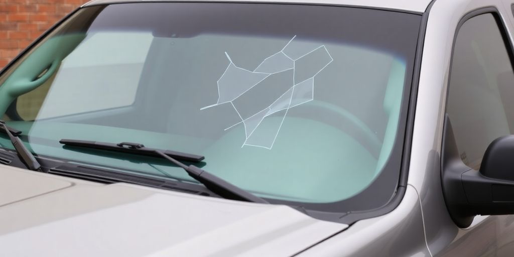 Cracked windshield on a 2007 Chevy Silverado truck.