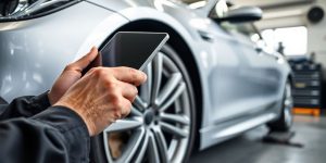 Car being inspected by mechanic