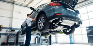 Mechanic working on a car engine.