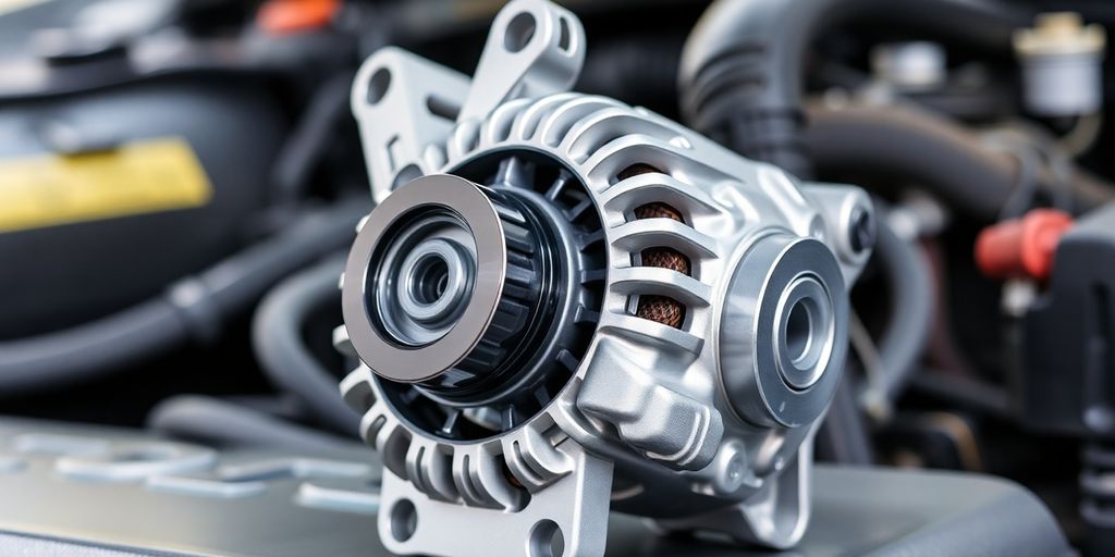 A mechanic installs a new alternator in a 2011 Toyota Corolla.